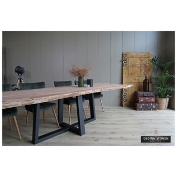 Table tronc d'arbre Bois d'acacia 200x100cm avec pied croisé en U 240x100cm 437 3