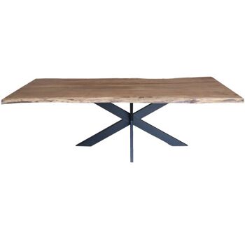 Table tronc d'arbre Acacia marron 200x100cm avec pied araignée étroit 240x100cm 442 1