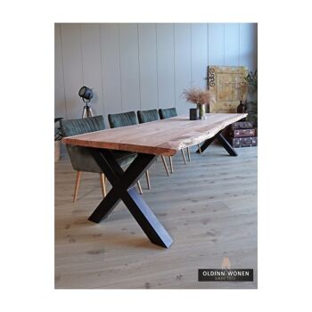 Table tronc d'arbre Acacia 200x100 avec pied en X 240x100cm X 452 3