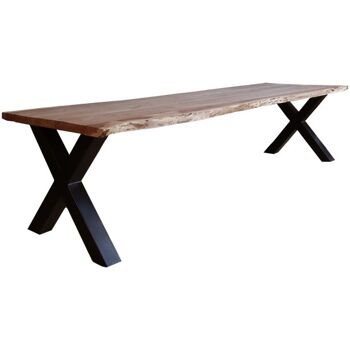 Table tronc d'arbre Acacia 200x100 avec pied en X 300x100cm 454 1