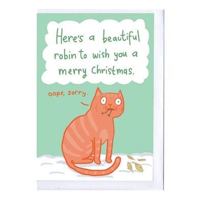 Beautiful Robin and Cat Christmas Card