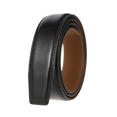 Belt, Black leather strap, for automatic buckle