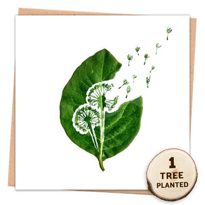 Recycled Card w/ Tree & Bee Flower Seed Eco Gift. Dandelion Wrapped