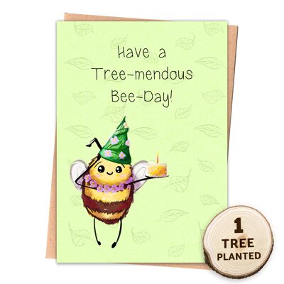 Eco Friendly Birthday Card. Seed, Tree Gift. Bee Day Flowers Wrapped