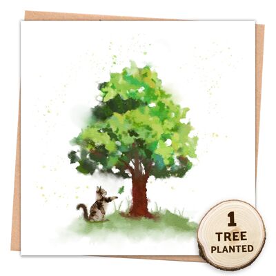 Zero Waste Eco Tree Karte, Bienenfreundliches Blumensamen-Geschenk. Katze eingewickelt