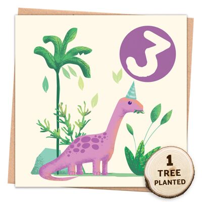 Biglietto di compleanno per bambini ecologico. Regalo di semi d'ape. 3 anni di dinosauro avvolto