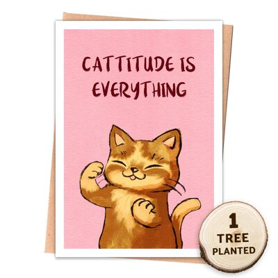 Eco Cat Card & Bee Friendly Plantable Seed Gift. Cattitude Wrapped