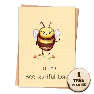 Tarjeta ecológica. Día del padre o cumpleaños. Bee autiful papá envuelto