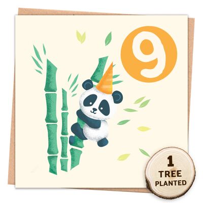 Biglietto di compleanno ecologico, regalo per bambini con semi d'ape. Panda di 9 anni avvolto