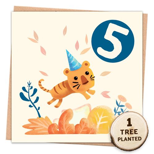 Eco Friendly Birthday Card, Bee Seed Kids Gift. 5 Year Tiger Wrapped