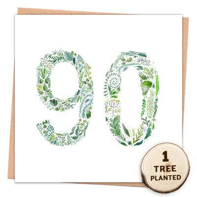 90th Birthday Card. Bee Friendly Eco Seed Gift. Green 90 Wrapped