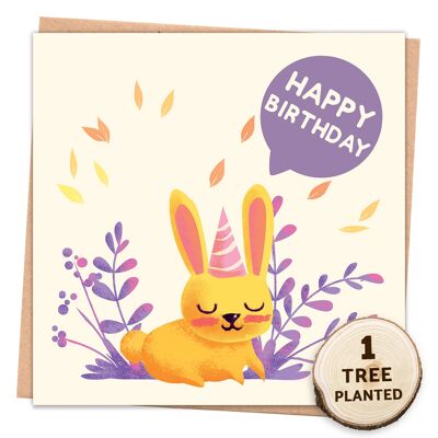 Carte d'arbre écologique, cadeau de graines d'abeille. Joyeux anniversaire lapin enveloppé