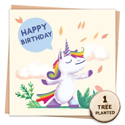 Carta riciclata Zero rifiuti e regalo ecologico. Buon compleanno unicorno avvolto