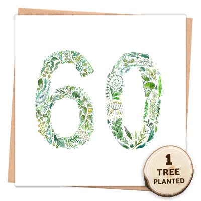 60th Birthday Card & Eco Friendly Bee Seed Gift. Green 60 Wrapped