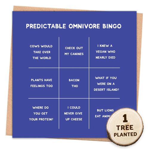 Funny Recycled Vegan Card & Eco Seed Gift. Omnivore Bingo Wrapped