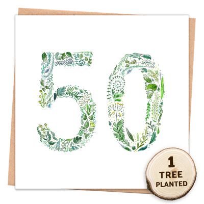 Biglietto d'auguri ecologico per il 50° compleanno e regalo di semi d'ape piantabili. Verde 50 Avvolto