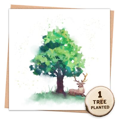 Zero Waste Eco Tree Card & Bienenfreundliches Samengeschenk. Hirsch eingewickelt