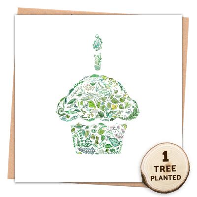 Carta ecologica per albero e regalo di semi di fiori d'ape. Cupcake verde avvolto