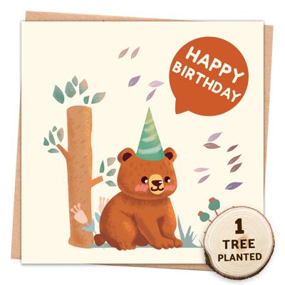 Eco Friendly Tree Card & Bee Seed Gift. Happy Birthday Bear Wrapped