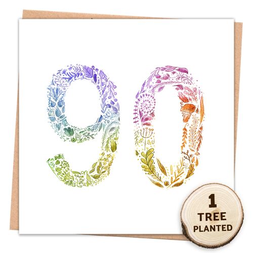 Eco Friendly 90th Birthday Card & Bee Seed Gift. Rainbow 90 Wrapped