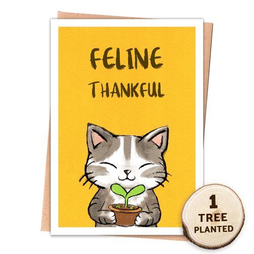 Eco Friendly Cat Card. Tree & Bee Seed Gift. Feline Thankful Wrapped