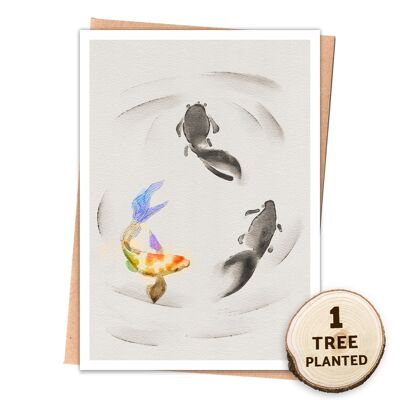 Fish Koi Carp Eco Card, Bee Friendly Gift. Follow the Leader Wrapped