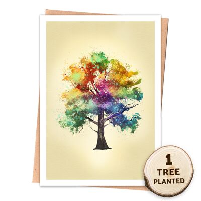 Eco Tree Card, Plantable Bee Friendly Seed Gift. Rainbow Oak Wrapped