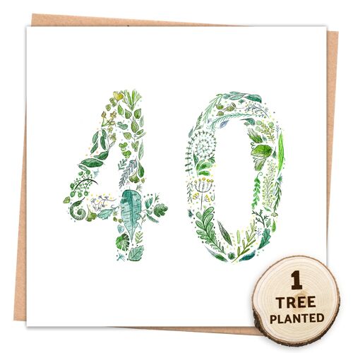 40th Birthday Tree Planting Card & Eco Seed Gift. Green 40 Wrapped