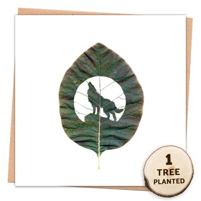 Eco Recycled Leaf Card. Tree & Bee Friendly Seed Gift. Wolf Wrapped