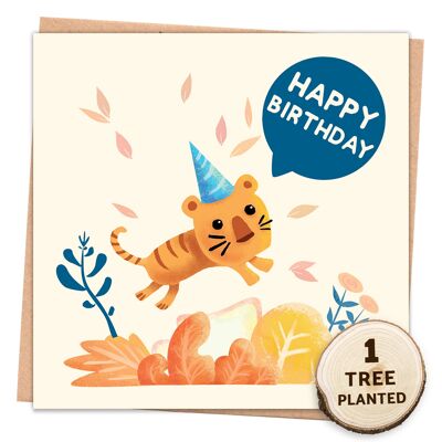 Eco Friendly Children's Card, Bee Gift. Happy Birthday Tiger Wrapped