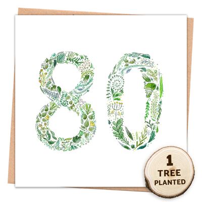 Eco Friendly 80th Birthday Card. Tree & Bee Gift. Green 80 Wrapped