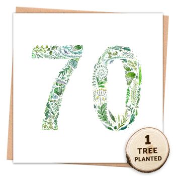 Carte de plantation d'arbres du 70e anniversaire et cadeau de graines écologiques. Vert 70 Enveloppé 1