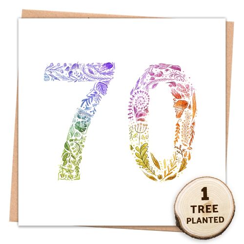 70th Birthday Card. Bee Friendly Eco Seed Gift. Rainbow 70 Wrapped