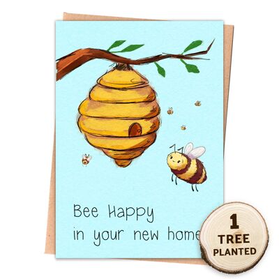 Carte écologique et cadeau de graines de fleurs à planter. Nouvelle maison enveloppée d'abeilles