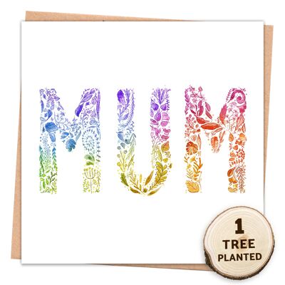 Karte + pflanzbares Blumensamen-Geschenk. Muttertag. Regenbogen-Mama verpackt