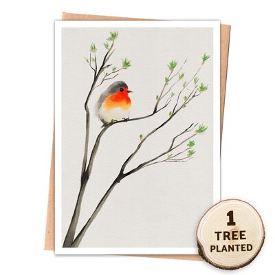 Carte d'oiseau Robin et cadeau de graines respectueux de l'environnement. Compagnon de jardin emballé