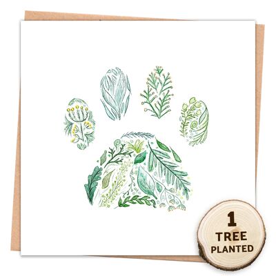 Tarjeta de árbol ecológico y regalo de semillas plantables. Perro Gato Mascota. Pata verde envuelta