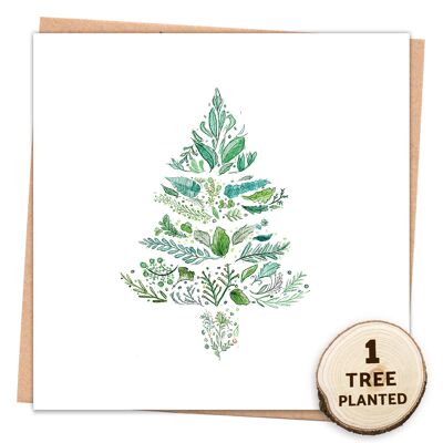 Carte zéro déchet et cadeau de graines à planter. Arbre de Noël vert enveloppé