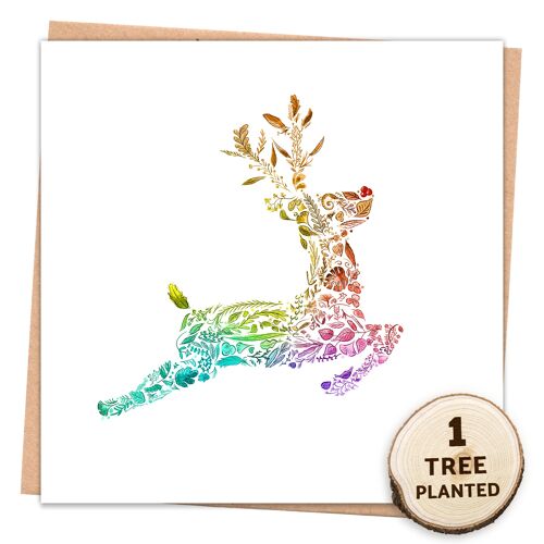 Plastic Free Christmas Card & Eco Seed Gift. Rainbow Rudolph Wrapped