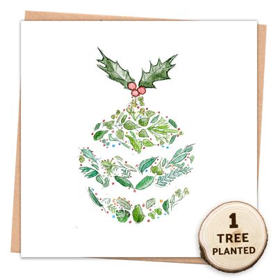 Zero Waste Christmas Card. Eco Seed Paper Gift. Green Bauble Wrapped