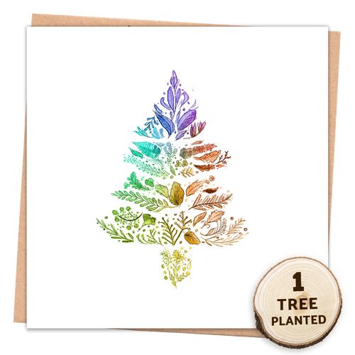 Eco Friendly Card & Flower Seed Gift. Rainbow Christmas Tree Wrapped