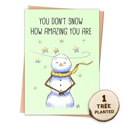 Cartolina di Natale ecologica e semi di fiori. Pupazzo di neve - Non nevichi. Avvolto