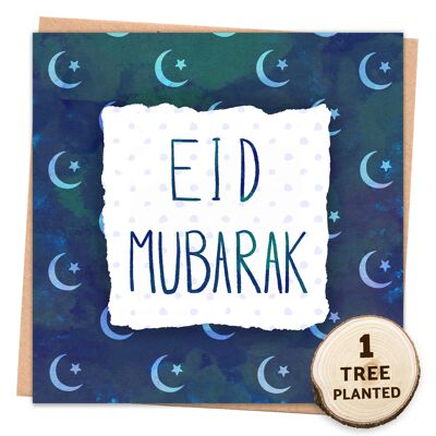 Tarjeta ecológica y regalo de semillas de flores plantables. Eid Mubarak envuelto