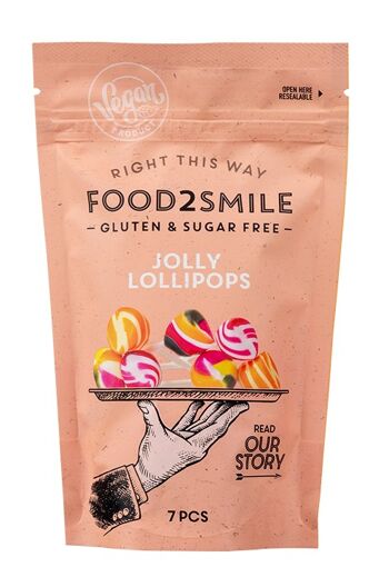 Sucettes sans sucre, végétaliennes et sans gluten | Jolly Lollipops 8x7pcs/56 grammes 1