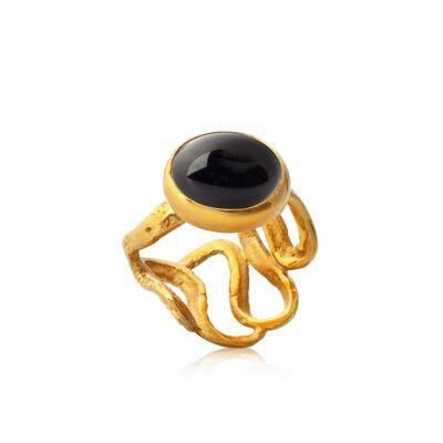 Asterope Snake Ring Onyx925 Gold Plated