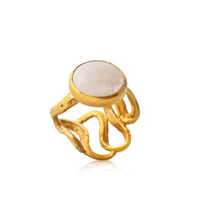 Anillo Serpiente Asterope Cuarzo Rosa Chapado en Oro 925