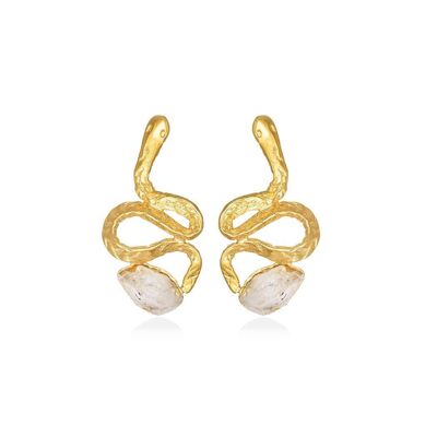 Boucles d'Oreilles Cleo Serpent Quartz Plaqué Or 925