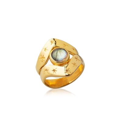 Anillo Armadura Cósmica Labradorita925 Chapado en Oro