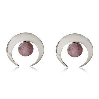 Boucles d'Oreilles Luna Quartz Rose Plaqué Or 925 2