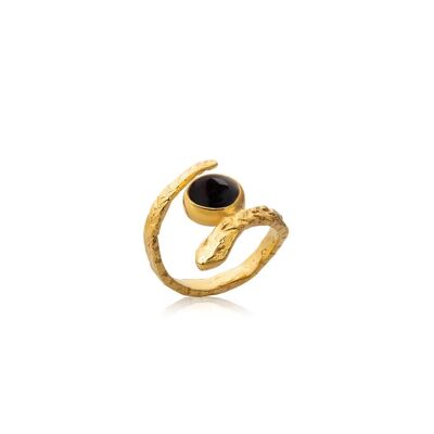 Ouroboros Ring Onyx925 Gold Plated